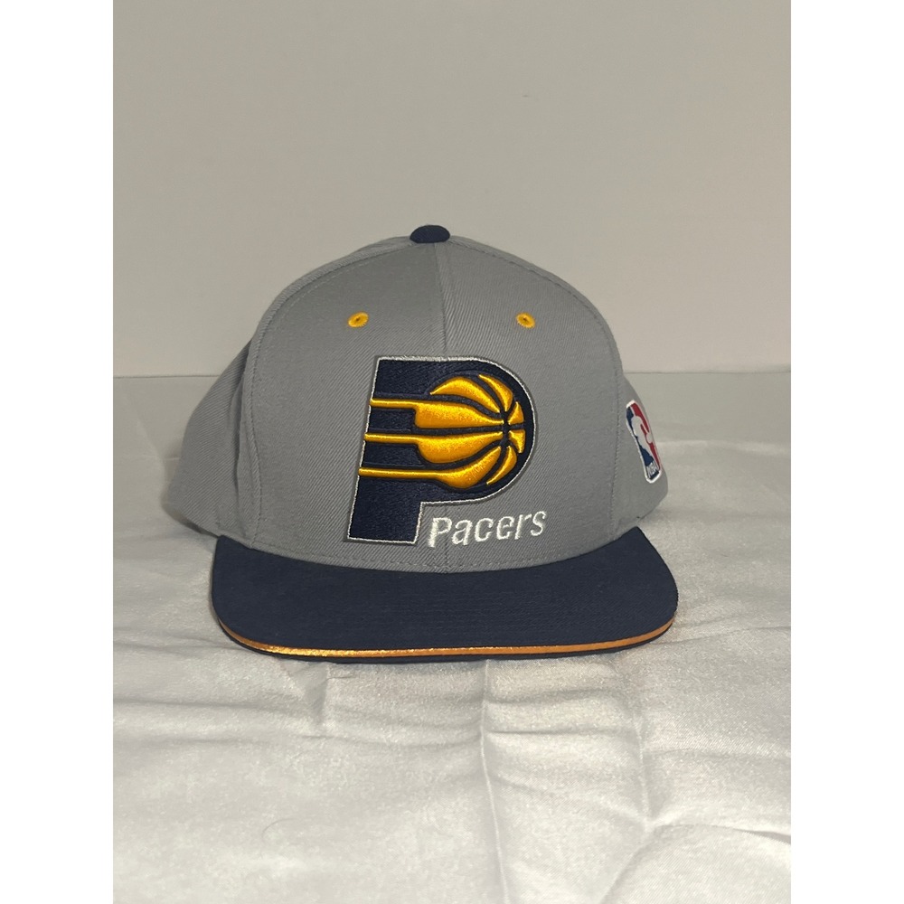 Mitchell & Ness Indiana Pacers NBA Snapback Hat Gray Navy Yellow Adjustable
